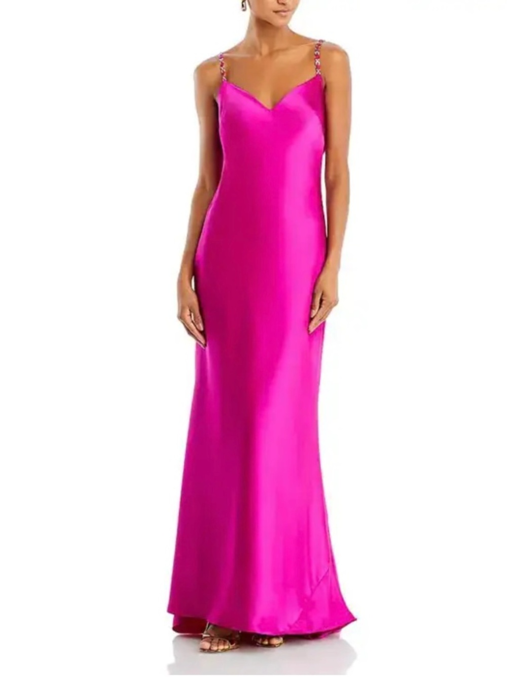 NEW NWT Aqua Size 0 Magenta Pink Gown jeweled straps $328 Satin, Open Cowl Back